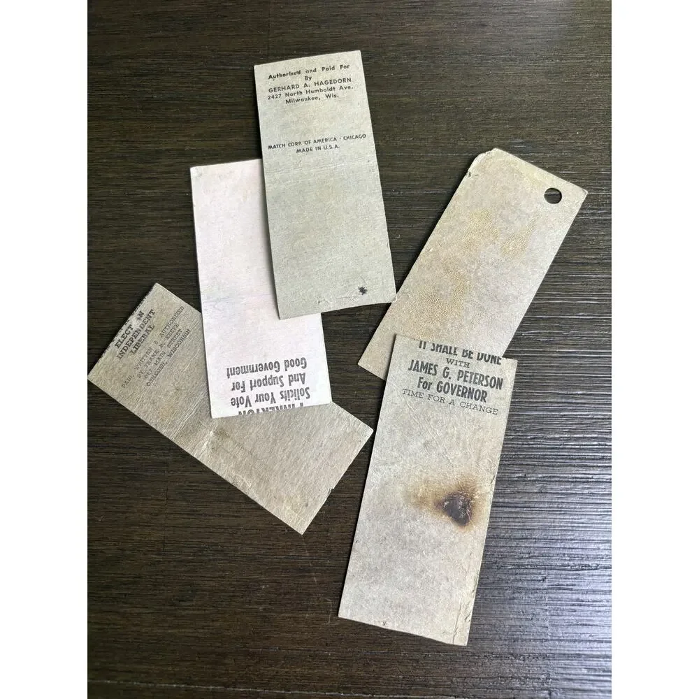 Vintage Wisconsin Political Campaign Matchbook Covers 1930s-1940s Peterson Keefe